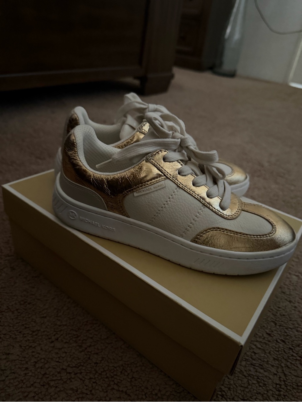 Michael Kors Women’s Shoes White with Gold Accent Sneakers